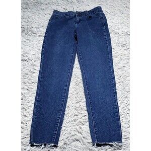 Diamante Jeans Womens Junior Size 3 Skinny Cut Off Cuff Blue Denim Pants Stretch